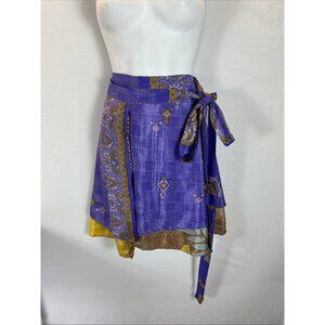 Darn‎ Good Yarn Reversible Sari Wrap Skirt -Mini size 4-12 purple gold BOHO